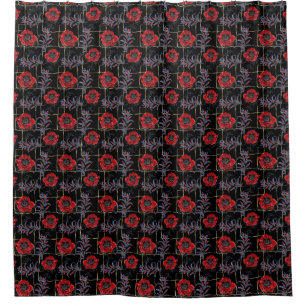 Rote Blume auf schwarz. Duschvorhang