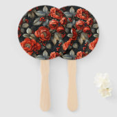 Rote Blume auf schwarz Fächer (Vorne und Hinten)
