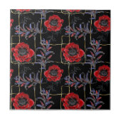 Rote Blume auf schwarz. Fliese (Vorderseite)