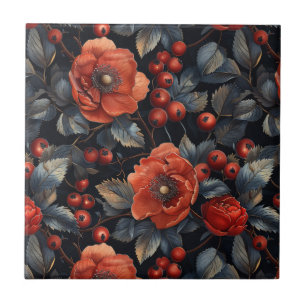 Rote Blume auf schwarz Fliese