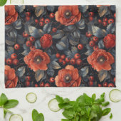 Rote Blume auf schwarz Geschirrtuch (Gefaltet)