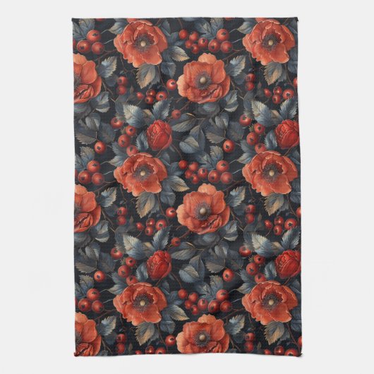 Rote Blume auf schwarz Geschirrtuch (Vertikal)
