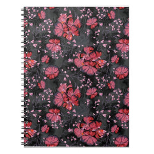 Rote Blume auf schwarz-grauem Hintergrund. Notizblock