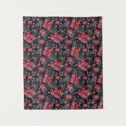 Rote Blume auf schwarz-grauem Hintergrund. Wandteppich (Vorderseite)