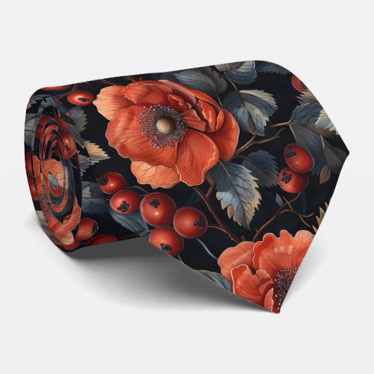 Rote Blume auf schwarz Krawatte (Gerollt)