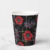 Rote Blume auf schwarz. Pappbecher (Rückseite)