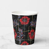 Rote Blume auf schwarz. Pappbecher (Rechts)