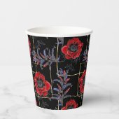 Rote Blume auf schwarz. Pappbecher (Vorderseite)
