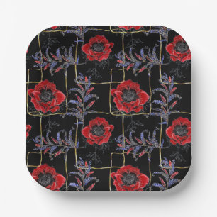 Rote Blume auf schwarz. Pappteller
