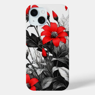 Rote Blume auf Schwarz-weiße Pflanze Case-Mate iPhone Hülle