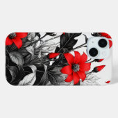 Rote Blume auf Schwarz-weiße Pflanze Case-Mate iPhone Hülle (Rückseite (Horizontal))