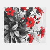Rote Blume auf Schwarz-weiße Pflanze Fleecedecke (Vorderseite (Horizontal))