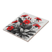Rote Blume auf Schwarz-weiße Pflanze Fliese (Seite)