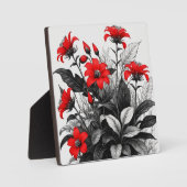 Rote Blume auf Schwarz-weiße Pflanze Fotoplatte (Vorderseite)