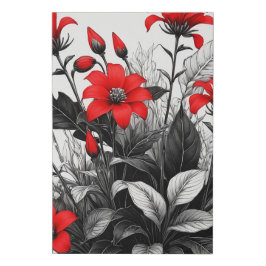 Rote Blume auf Schwarz-weiße Pflanze Künstlicher Leinwanddruck