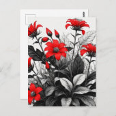 Rote Blume auf Schwarz-weiße Pflanze Postkarte (Vorne/Hinten)
