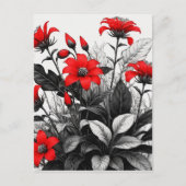 Rote Blume auf Schwarz-weiße Pflanze Postkarte (Vorderseite)