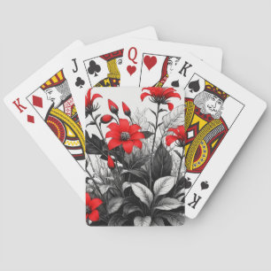Rote Blume auf Schwarz-weiße Pflanze Spielkarten