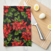 Rote Blume auf schwarzem Hintergrund Geschirrtuch (Viertel Falte)