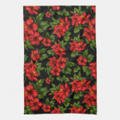 Rote Blume auf schwarzem Hintergrund Geschirrtuch (Vertikal)
