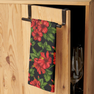 Rote Blume auf schwarzem Hintergrund Geschirrtuch