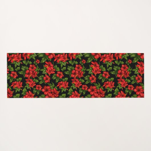 Rote Blume auf schwarzem Hintergrund Yogamatte (Rückseite (Horizontal))