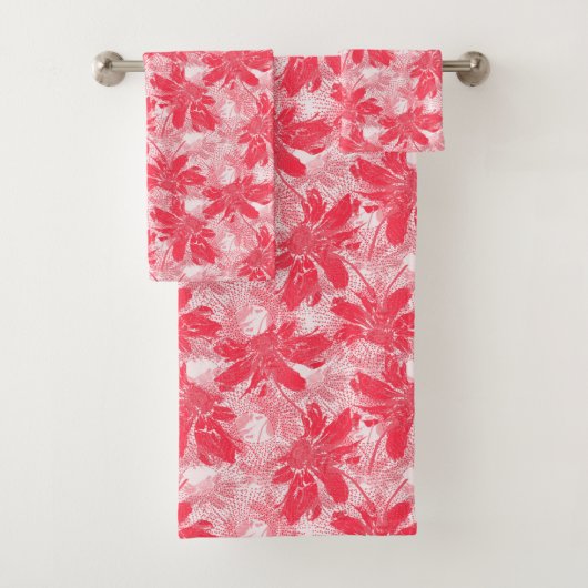 Rote Blume auf Weiß. Badhandtuch Set (Insitu)