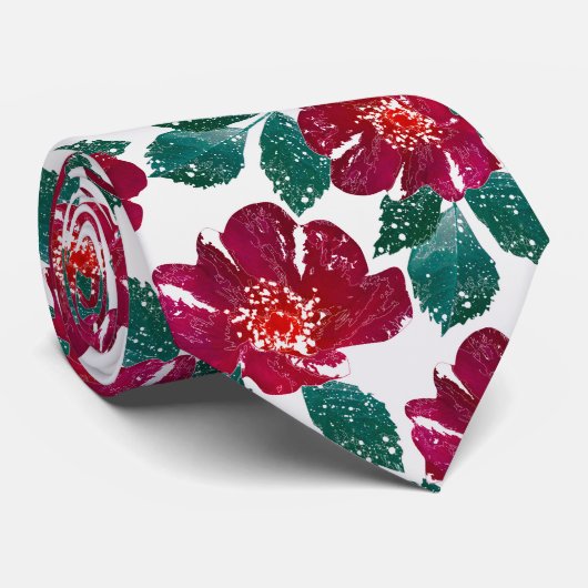 Rote Blume auf Weiß. Krawatte (Gerollt)