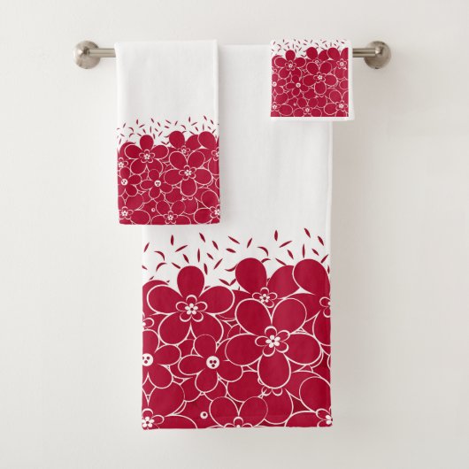 Rote Blume auf weißem Hintergrund Badhandtuch Set (Insitu)