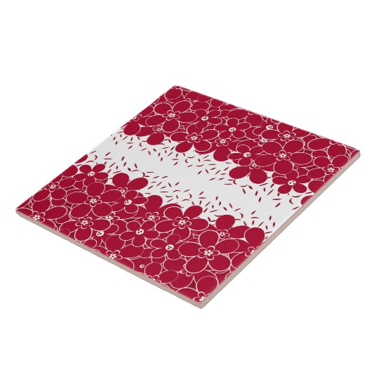 Rote Blume auf weißem Hintergrund Fliese (Seite)