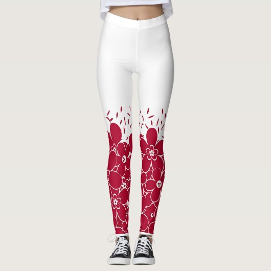 Rote Blume auf weißem Hintergrund Leggings (Vorderseite)