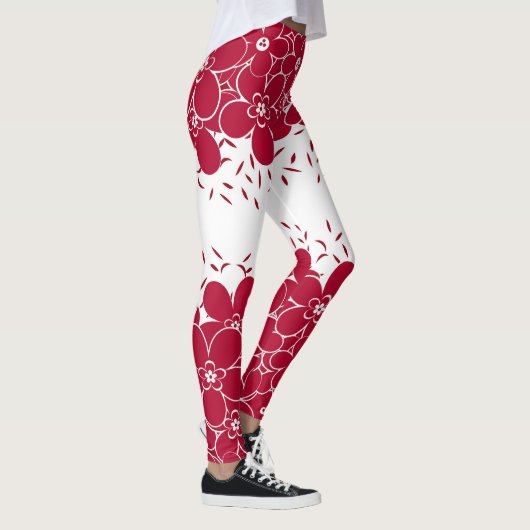 Rote Blume auf weißem Hintergrund Leggings (Rechts)