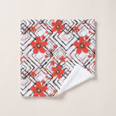 Rote Blume auf weißem, schwarzem Hintergrund. Badhandtuch Set (Waschlappen)