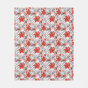 Rote Blume auf weißem, schwarzem Hintergrund. Fleecedecke