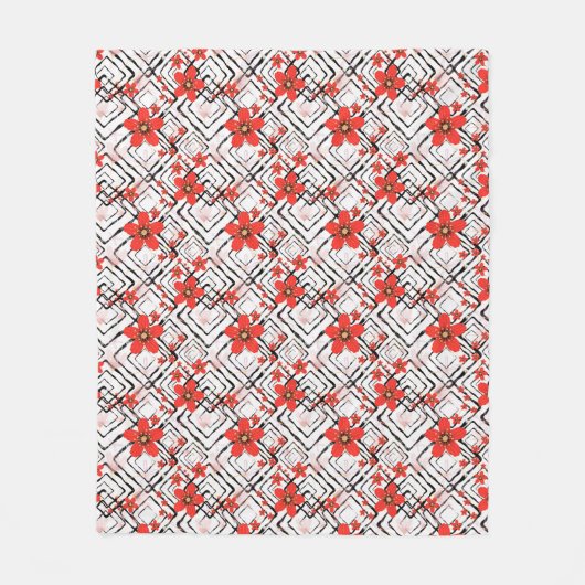 Rote Blume auf weißem, schwarzem Hintergrund. Fleecedecke (Vorderseite)