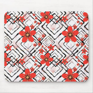 Rote Blume auf weißem, schwarzem Hintergrund. Mousepad