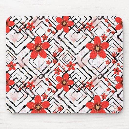 Rote Blume auf weißem, schwarzem Hintergrund. Mousepad (Vorne)