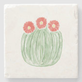 Rote Blume Barrel Cactus Desert Stone Untersetzer (Vorderseite)