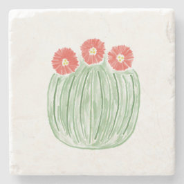 Rote Blume Barrel Cactus Desert Stone Untersetzer