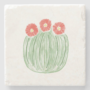Rote Blume Barrel Cactus Desert Stone Untersetzer