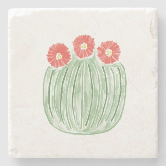 Rote Blume Barrel Cactus Desert Stone Untersetzer (Vorderseite)