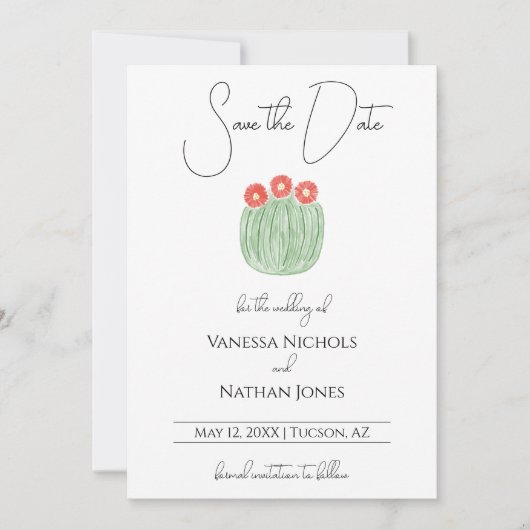 Rote Blume Barrel Cactus Save the Date Card (Vorderseite)