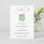 Rote Blume Barrel Cactus Save the Date Card (Stehend Vorderseite)
