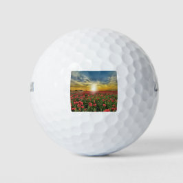 Rote Blume bei Sonnenuntergang Golfball