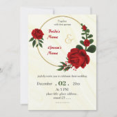 Rote Blume Blattgold-Kranz Einladung (Vorderseite)