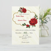 Rote Blume Blattgold-Trauung Einladung (Stehend Vorderseite)