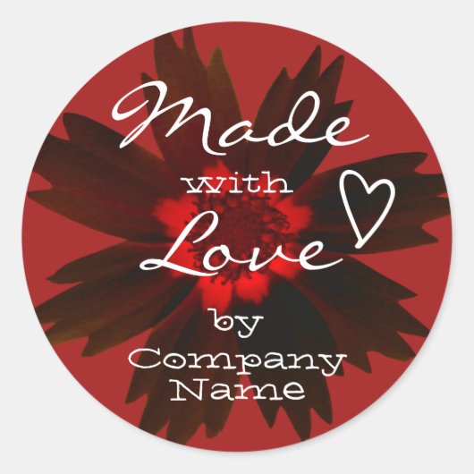 Rote Blume Blossom aus Liebe nach Firmenname Runder Aufkleber (Vorderseite)