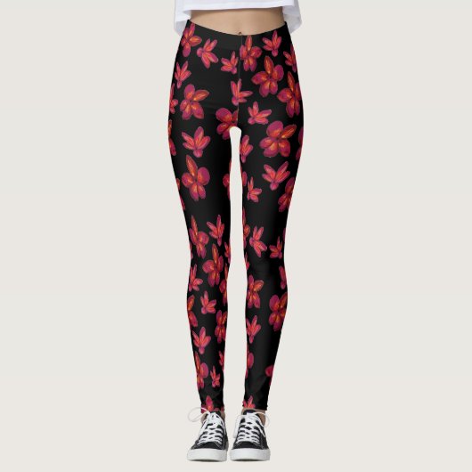 Rote Blume blüht Leggings (Vorderseite)