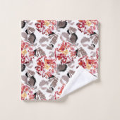 Rote Blume, Blumen, Retro, Rot und Weiß Badhandtuch Set (Waschlappen)