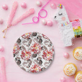 Rote Blume, Blumen, Retro, Rot und Weiß Pappteller (Party)